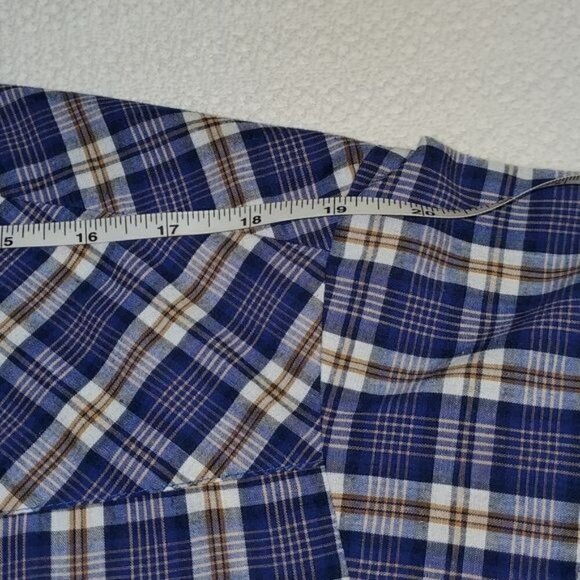 Wrangler Western Wear Sz. L Blue Plaid Pearl Snap SS Casual Button Down Shirt - Picture 13 of 14